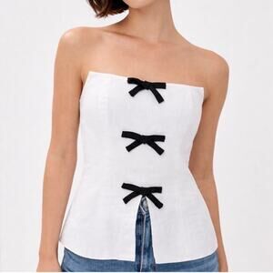 Reformation Women's Essie Strapless Bow Top White Linen Size 8